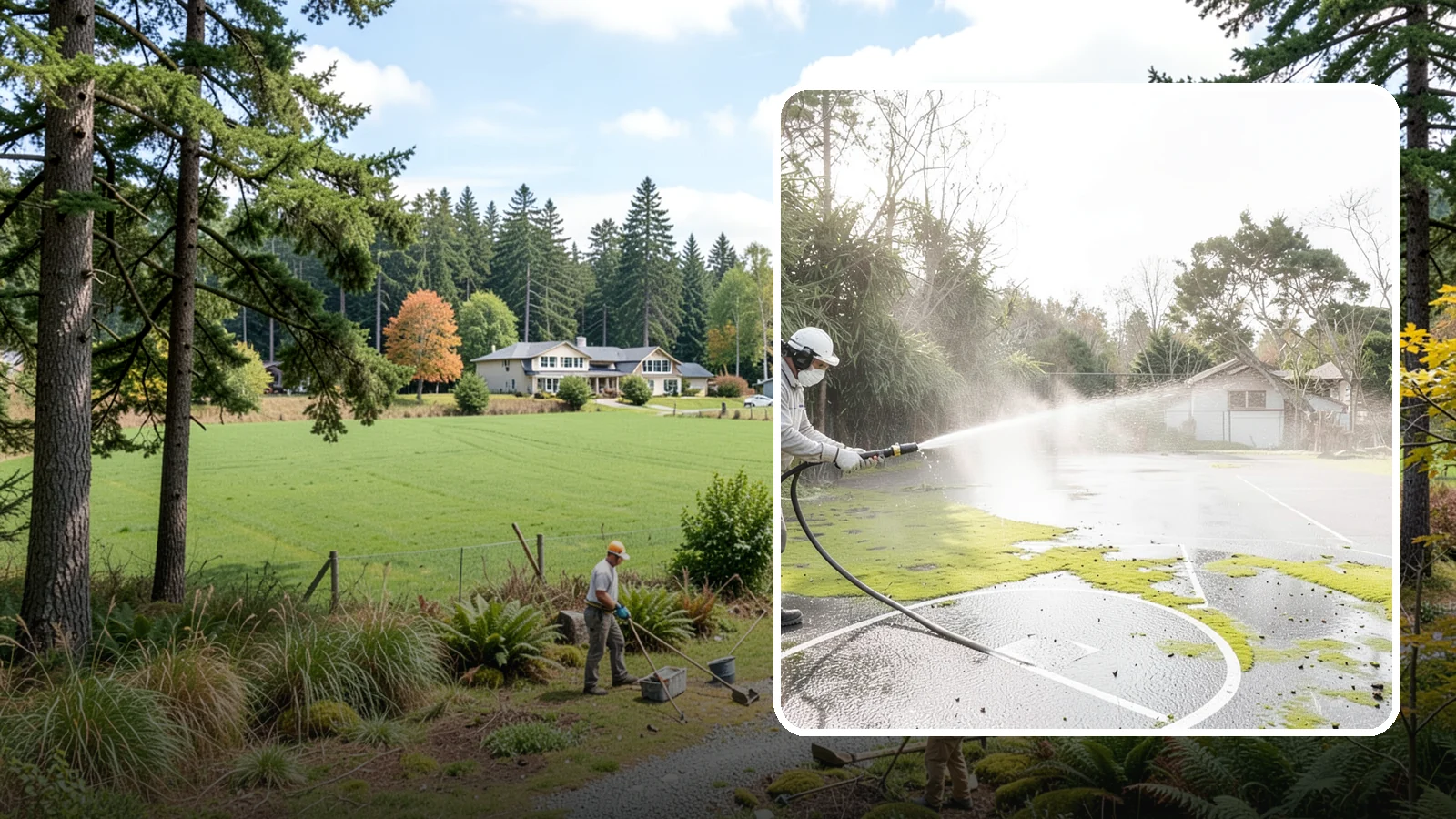 Basketball Court Cleaning in Lyman, Skagit County, WA - We clean residential and community basketball courts, clearing the moss and algae that make Washington sport surfaces dangerously...