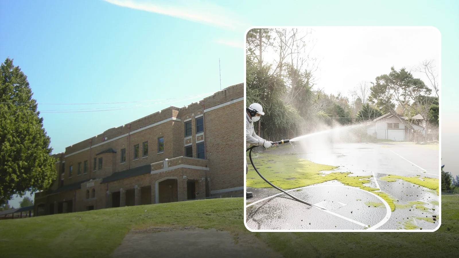 Basketball Court Cleaning in Maple Valley, King County, WA - We clean residential and community basketball courts, clearing the moss and algae that make Washington sport surfaces dangerously...