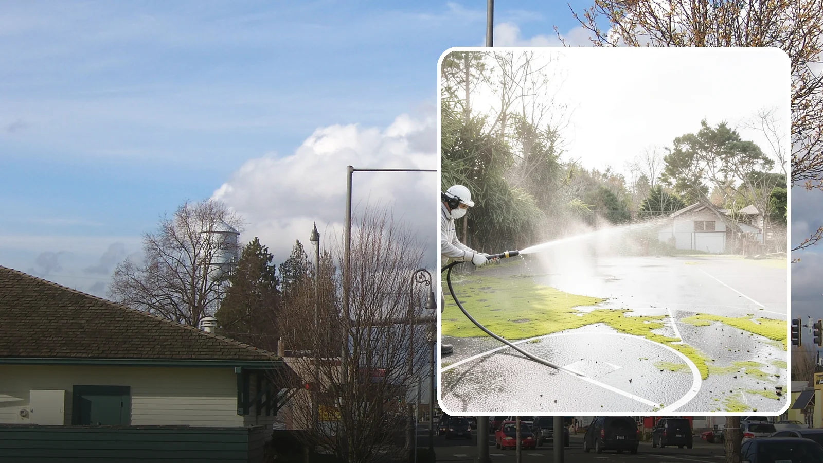 Basketball Court Cleaning in Marysville, Snohomish County, WA - We clean residential and community basketball courts, clearing the moss and algae that make Washington sport surfaces dangerously...