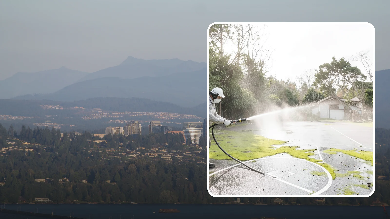 Basketball Court Cleaning in Medina, King County, WA - We clean residential and community basketball courts, clearing the moss and algae that make Washington sport surfaces dangerously...