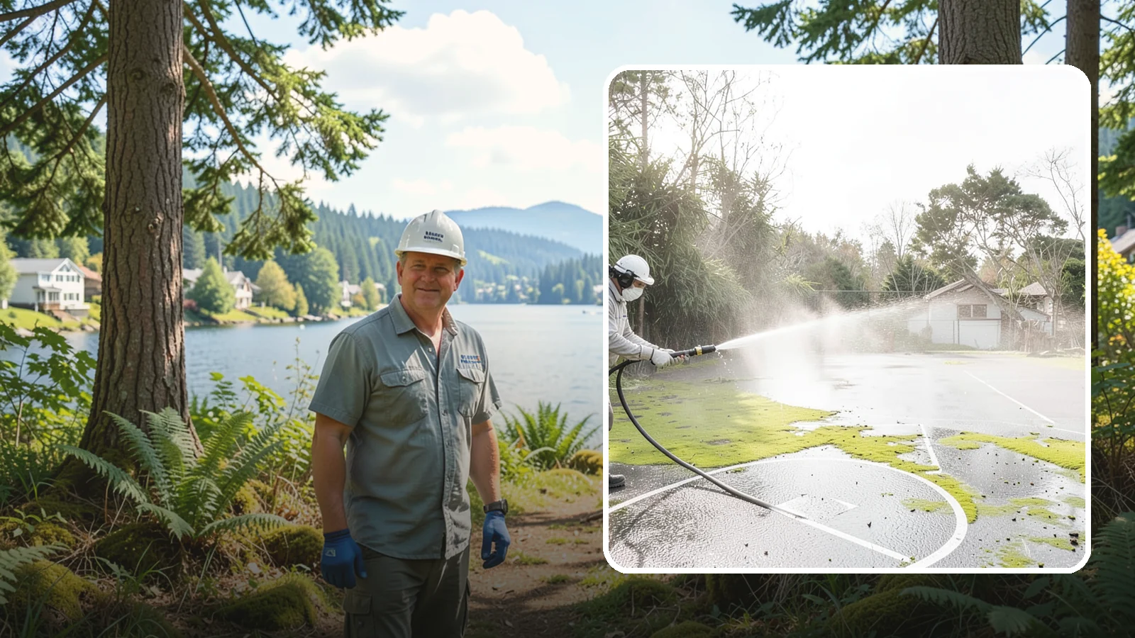Basketball Court Cleaning in Milton, King County, WA - We clean residential and community basketball courts, clearing the moss and algae that make Washington sport surfaces dangerously...