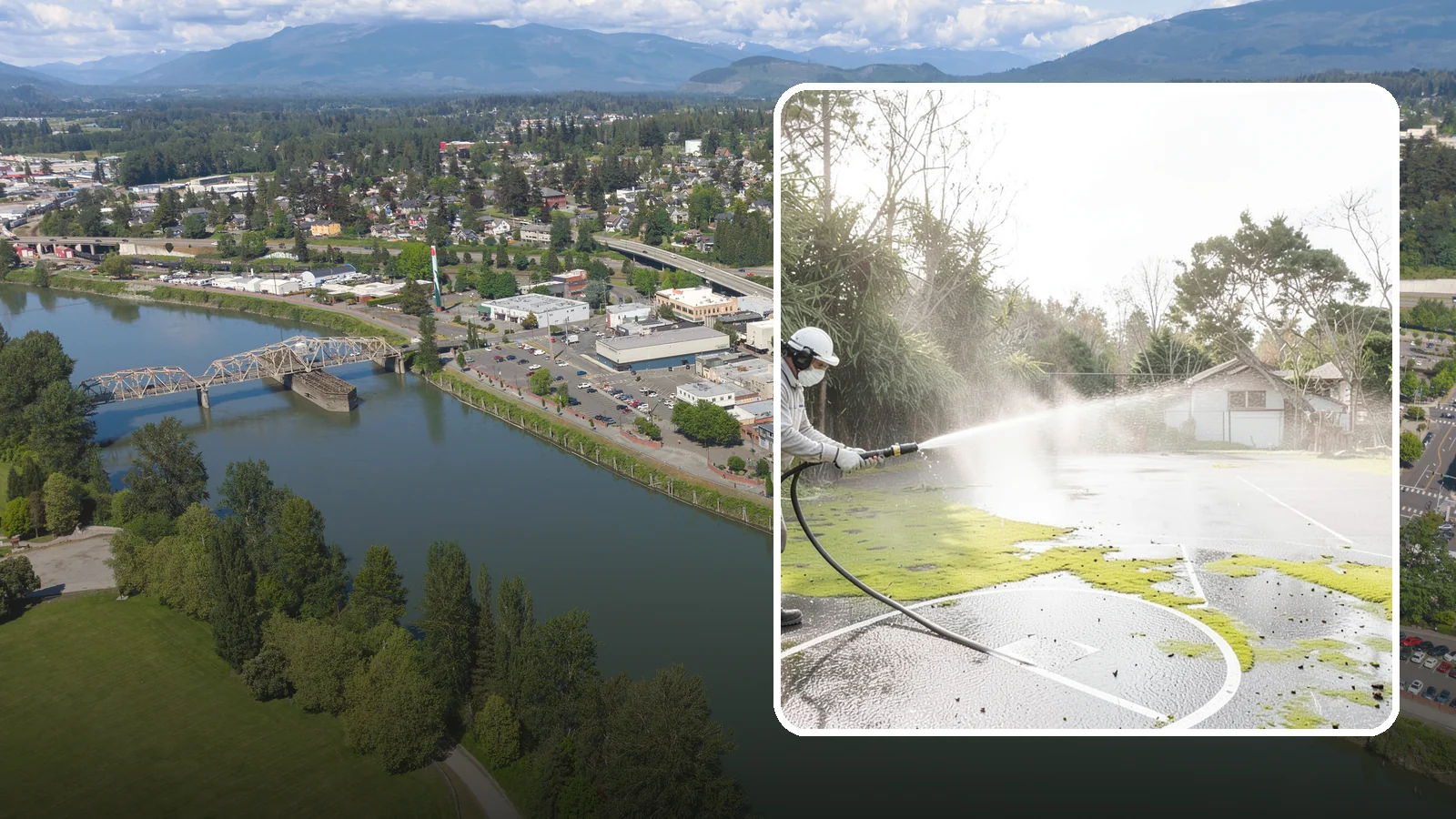 Basketball Court Cleaning in Mount Vernon, Skagit County, WA - We clean residential and community basketball courts, clearing the moss and algae that make Washington sport surfaces dangerously...
