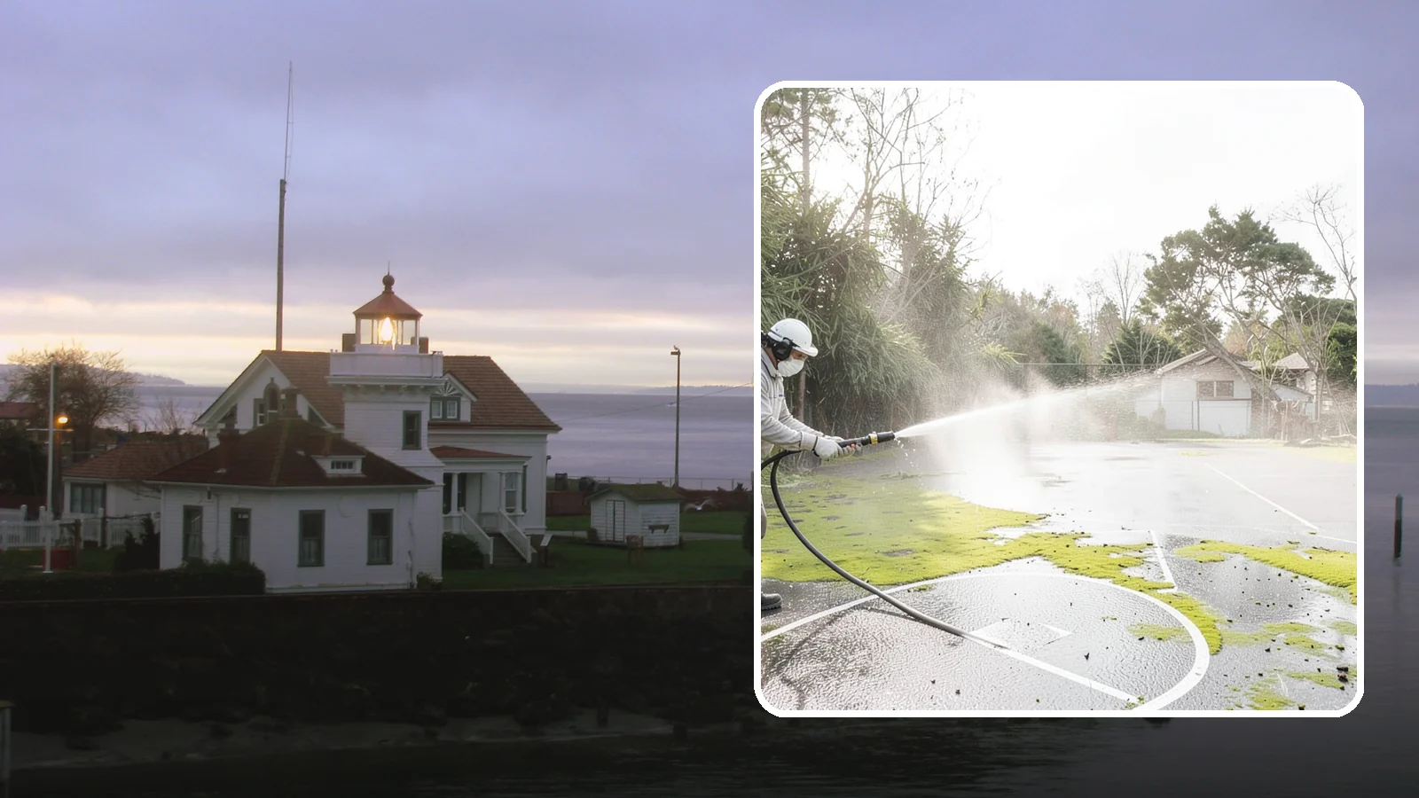 Basketball Court Cleaning in Mukilteo, Snohomish County, WA - We clean residential and community basketball courts, clearing the moss and algae that make Washington sport surfaces dangerously...