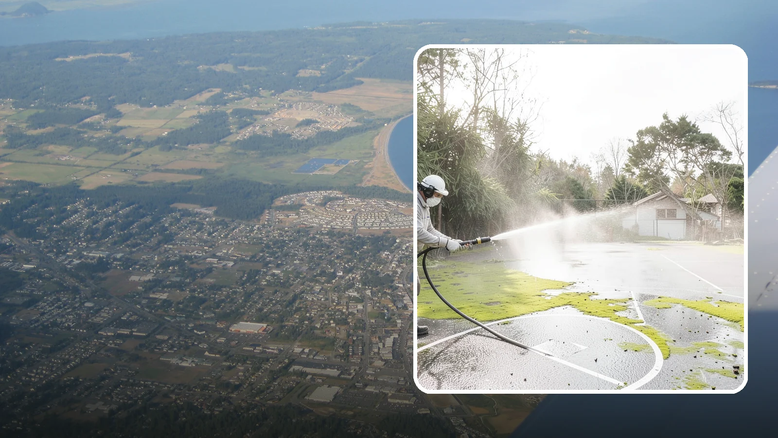 Basketball Court Cleaning in Oak Harbor, Island County, WA - We clean residential and community basketball courts, clearing the moss and algae that make Washington sport surfaces dangerously...