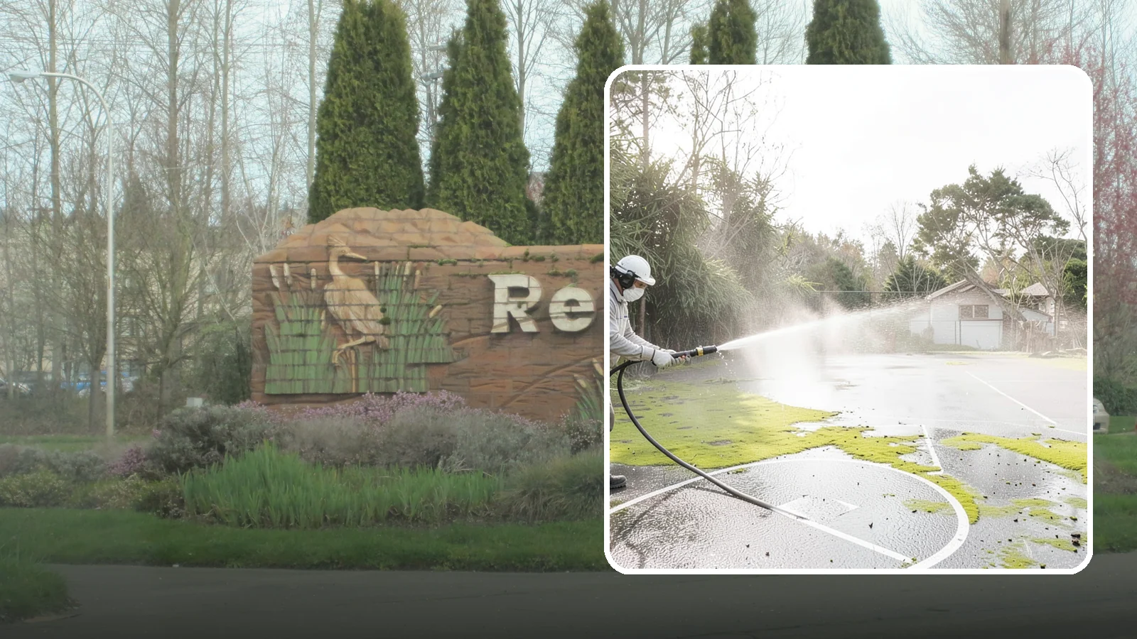 Basketball Court Cleaning in Renton, King County, WA - We clean residential and community basketball courts, clearing the moss and algae that make Washington sport surfaces dangerously...