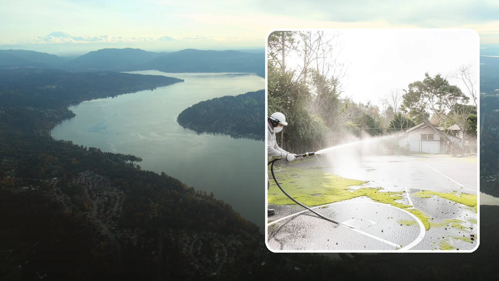 Basketball Court Cleaning in Sammamish, King County, WA - We clean residential and community basketball courts, clearing the moss and algae that make Washington sport surfaces dangerously...