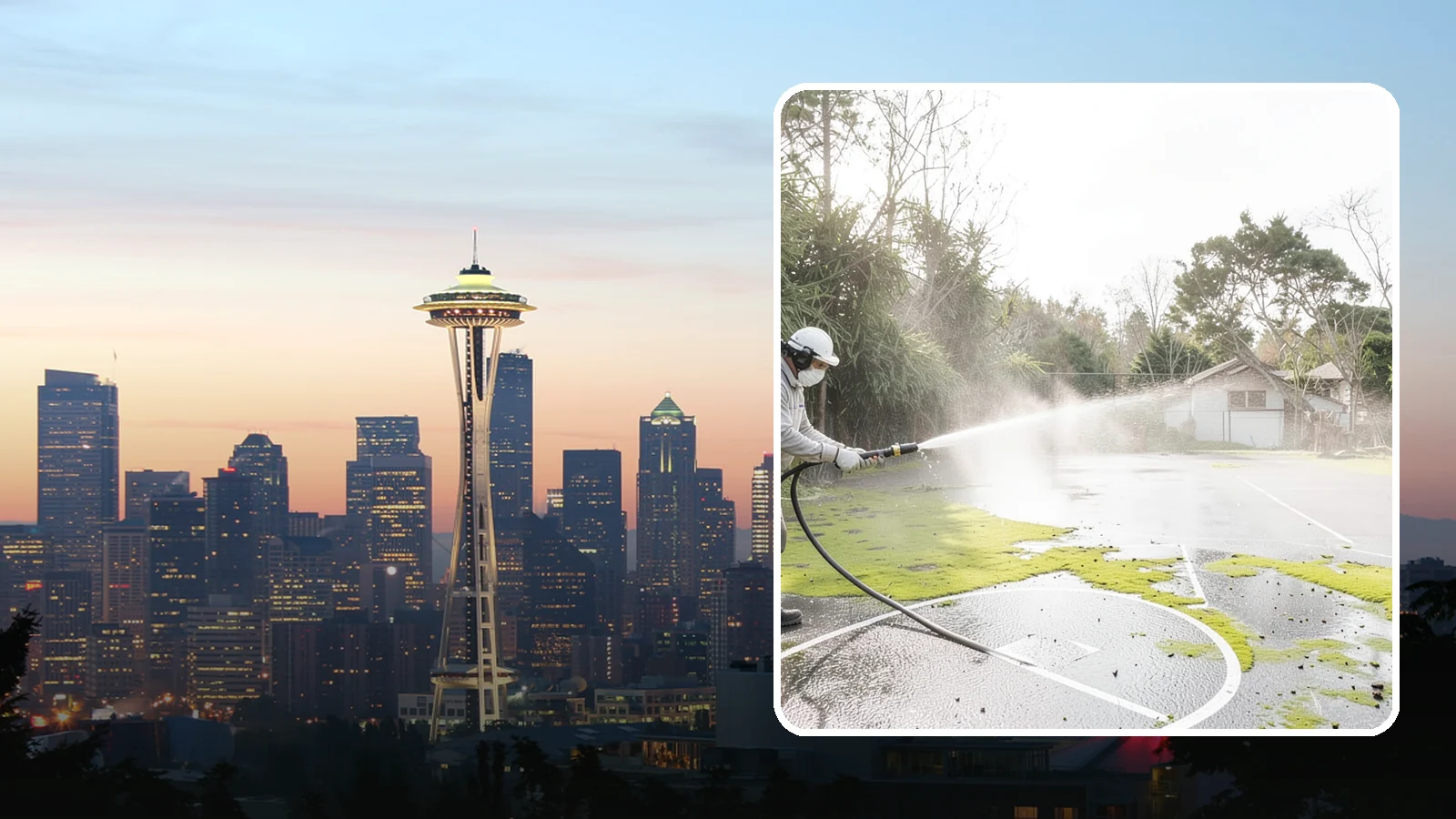 Basketball Court Cleaning in Seattle, King County, WA - We clean residential and community basketball courts, clearing the moss and algae that make Washington sport surfaces dangerously...