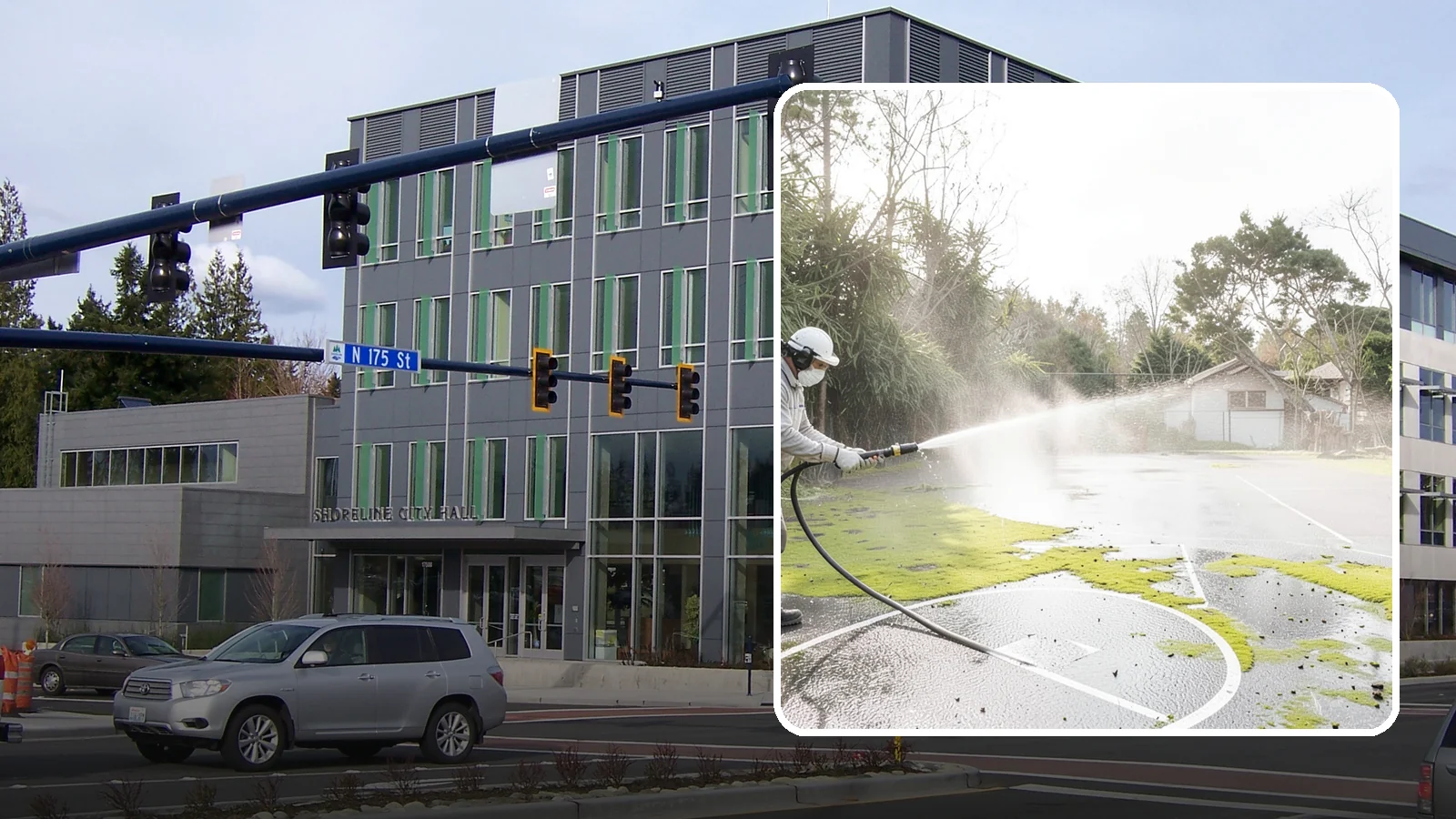 Basketball Court Cleaning in Shoreline, King County, WA - We clean residential and community basketball courts, clearing the moss and algae that make Washington sport surfaces dangerously...