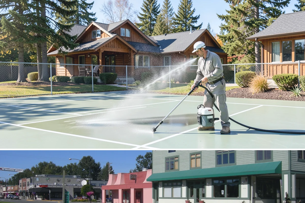 Basketball Court Cleaning in Snoqualmie, King County, WA - Clean the court in late spring to shed winter moss before the outdoor playing season heats up.