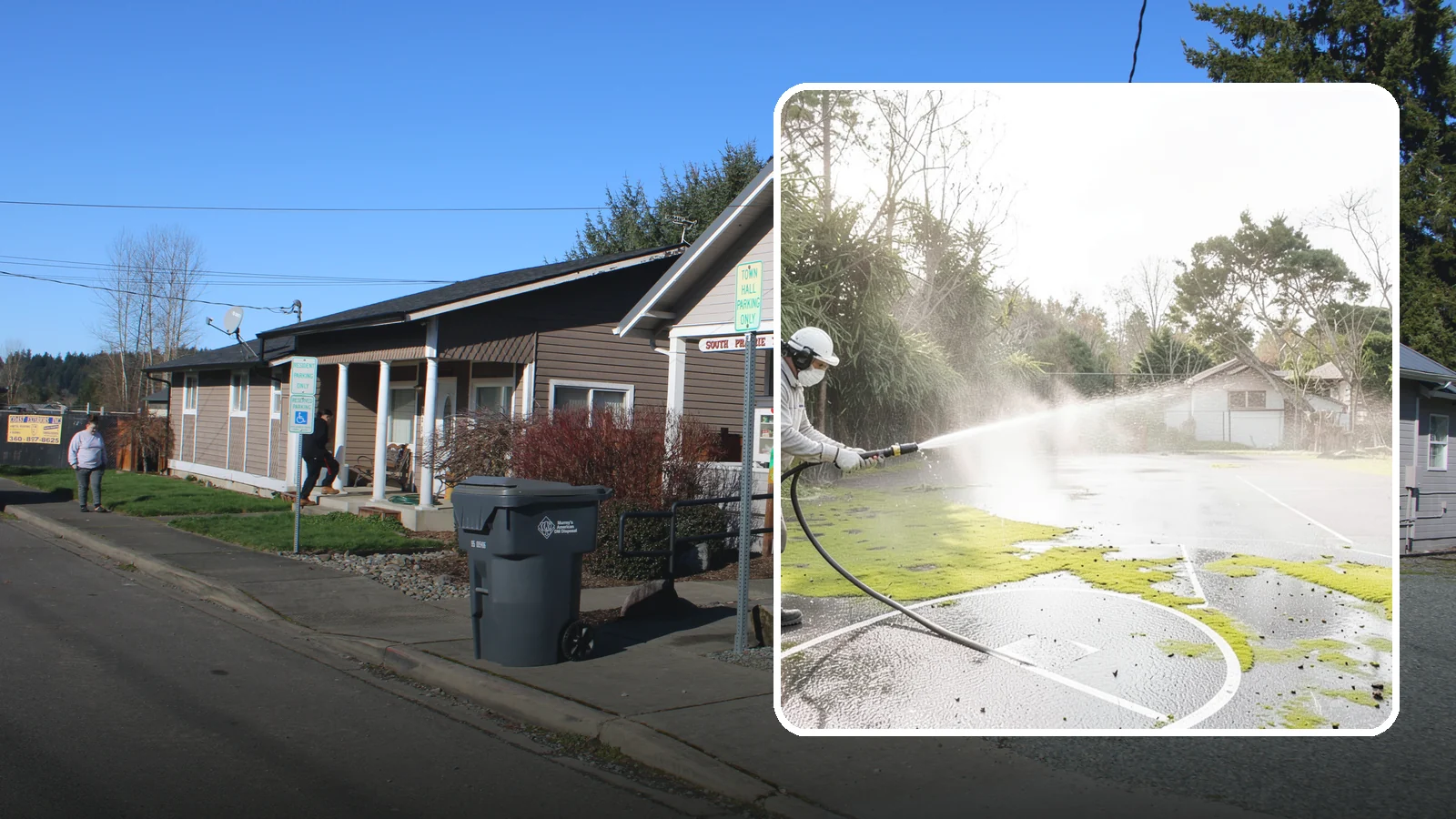 Basketball Court Cleaning in South Prairie, Pierce County, WA - We clean residential and community basketball courts, clearing the moss and algae that make Washington sport surfaces dangerously...