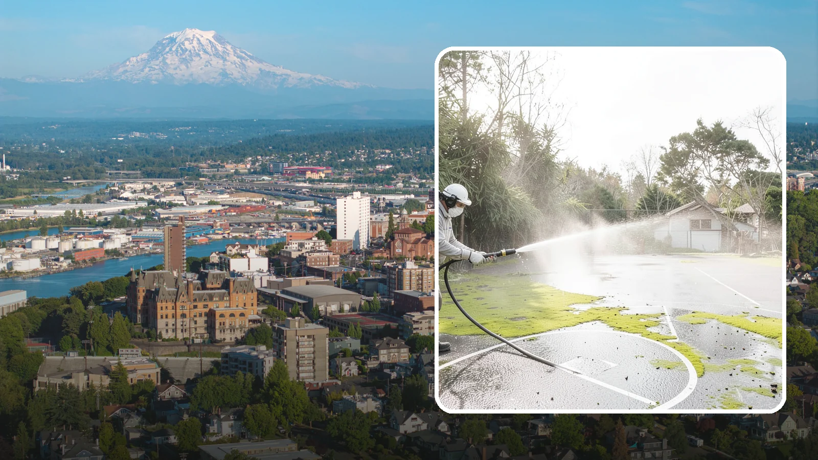 Basketball Court Cleaning in Tacoma, Pierce County, WA - We clean residential and community basketball courts, clearing the moss and algae that make Washington sport surfaces dangerously...