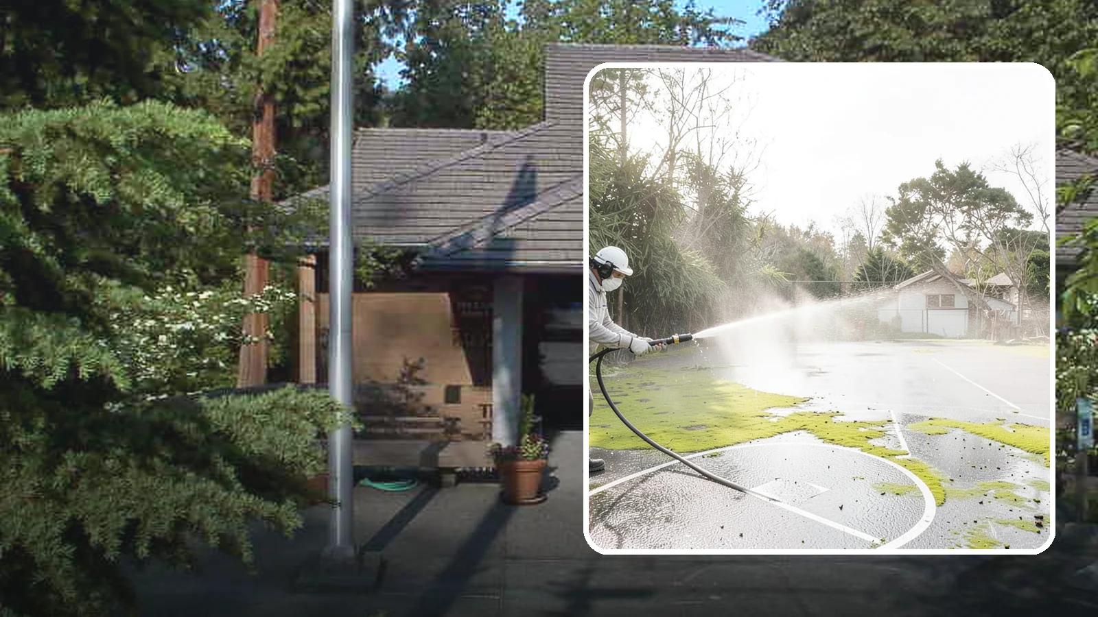 Basketball Court Cleaning in Yarrow Point, King County, WA - We clean residential and community basketball courts, clearing the moss and algae that make Washington sport surfaces dangerously...