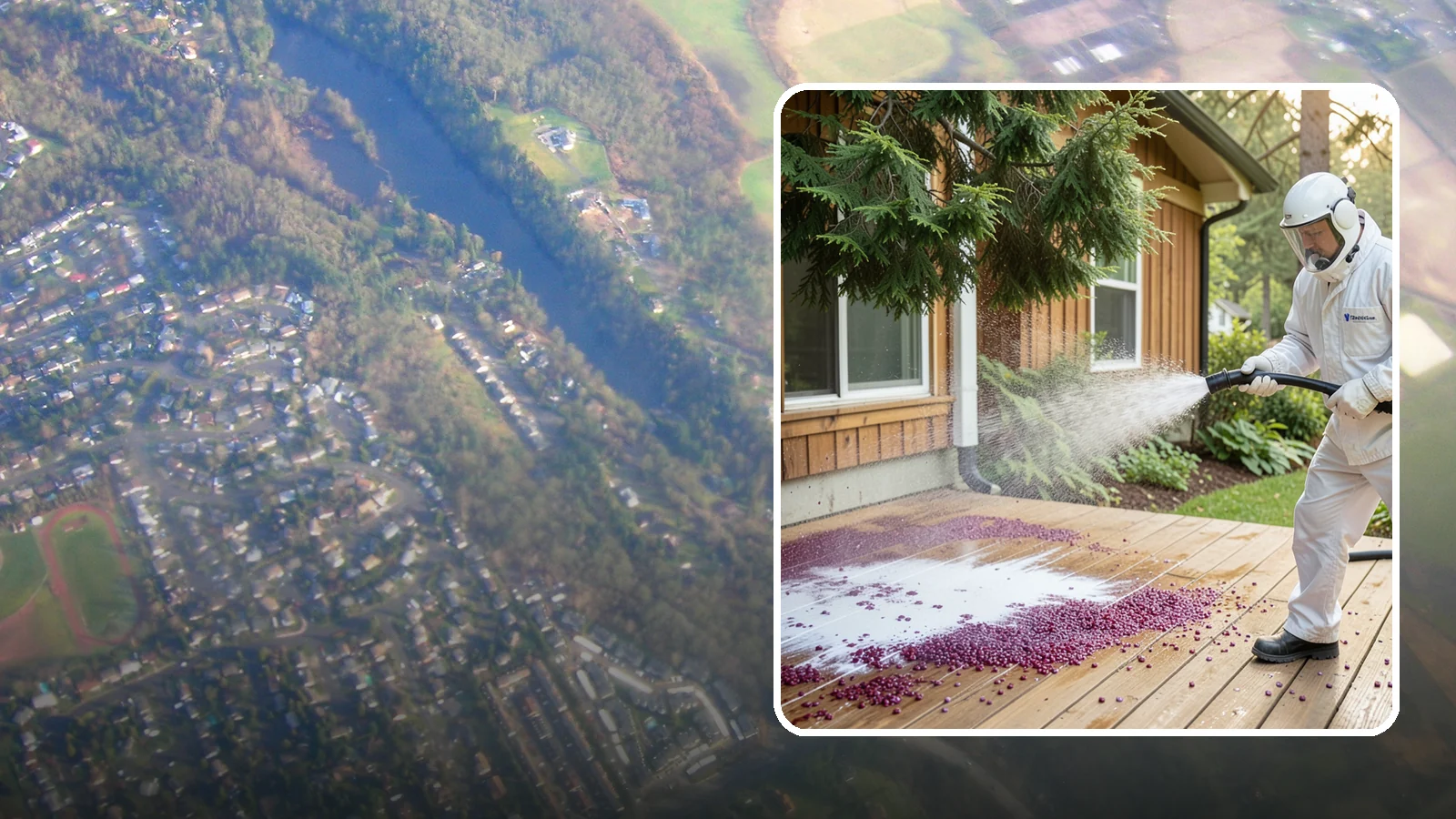 Berry Stain Removal in Algona, King County, WA - Removal of purple and red berry stains that birds and overhanging shrubs drop onto decks, patios, and walkways.