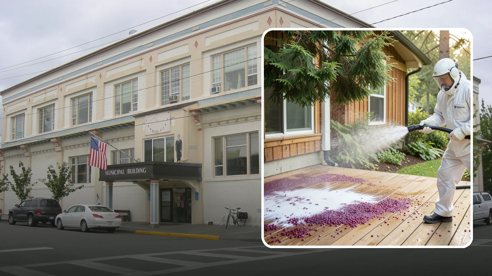 Berry Stain Removal in Anacortes, Skagit County, WA - Removal of purple and red berry stains that birds and overhanging shrubs drop onto decks, patios, and walkways.