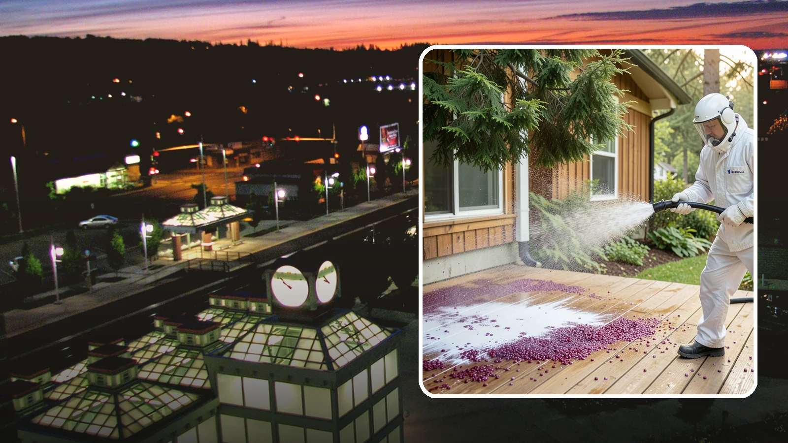 Berry Stain Removal in Auburn, King County, WA - Removal of purple and red berry stains that birds and overhanging shrubs drop onto decks, patios, and walkways.
