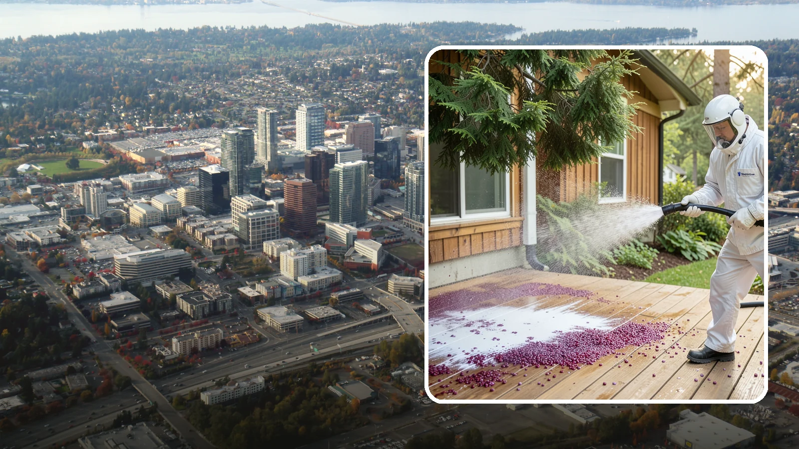 Berry Stain Removal in Bellevue, King County, WA - Removal of purple and red berry stains that birds and overhanging shrubs drop onto decks, patios, and walkways.