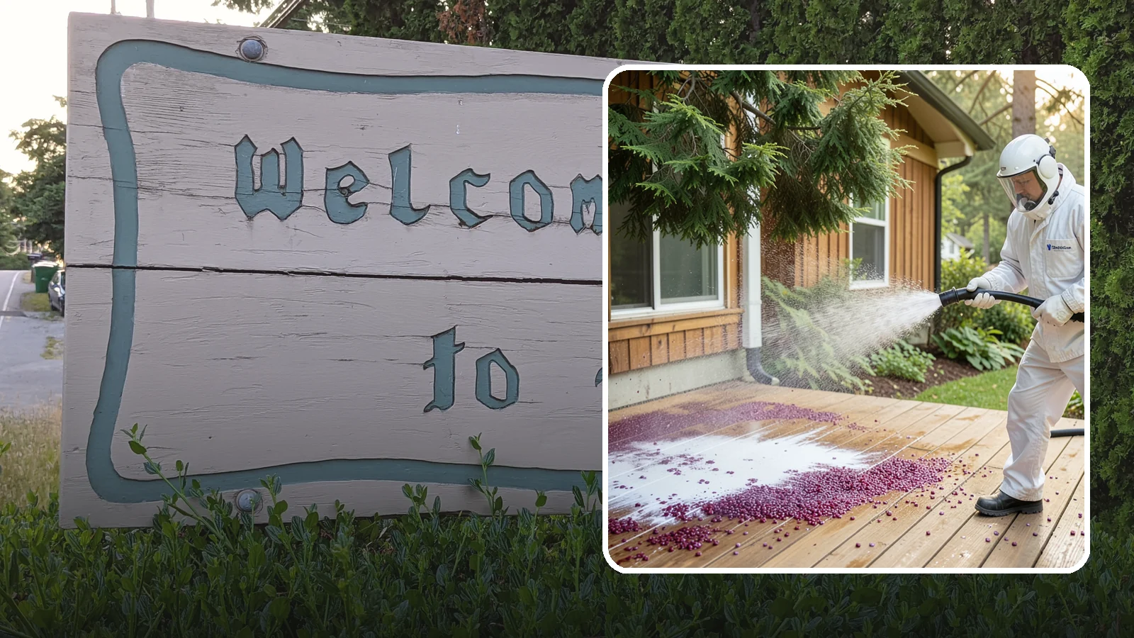 Berry Stain Removal in Brier, Snohomish County, WA - Removal of purple and red berry stains that birds and overhanging shrubs drop onto decks, patios, and walkways.