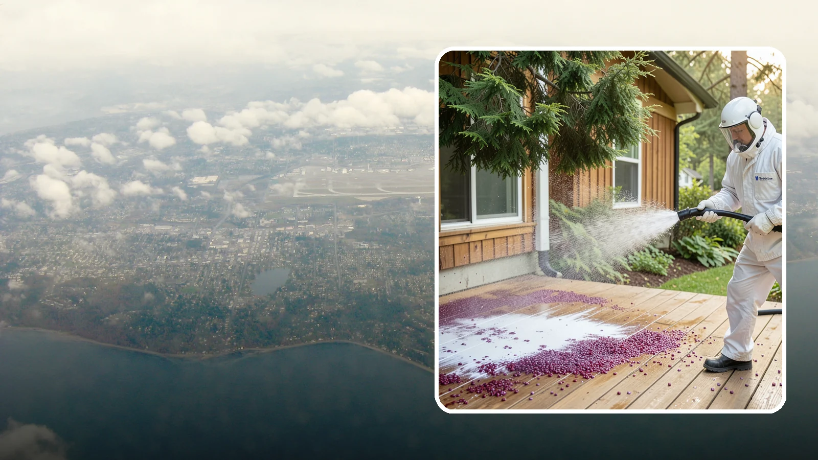 Berry Stain Removal in Burien, King County, WA - Removal of purple and red berry stains that birds and overhanging shrubs drop onto decks, patios, and walkways.