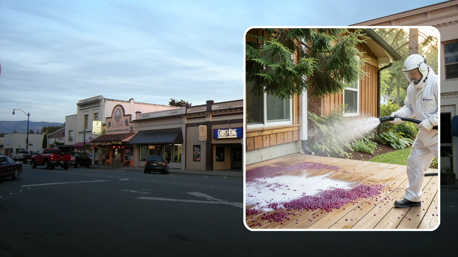 Berry Stain Removal in Burlington, Skagit County, WA - Removal of purple and red berry stains that birds and overhanging shrubs drop onto decks, patios, and walkways.