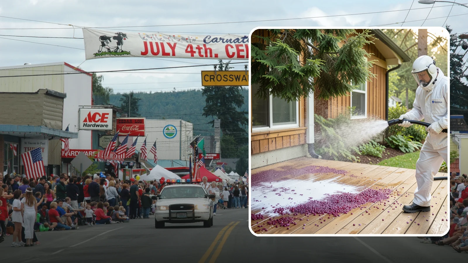 Berry Stain Removal in Carnation, King County, WA - Removal of purple and red berry stains that birds and overhanging shrubs drop onto decks, patios, and walkways.