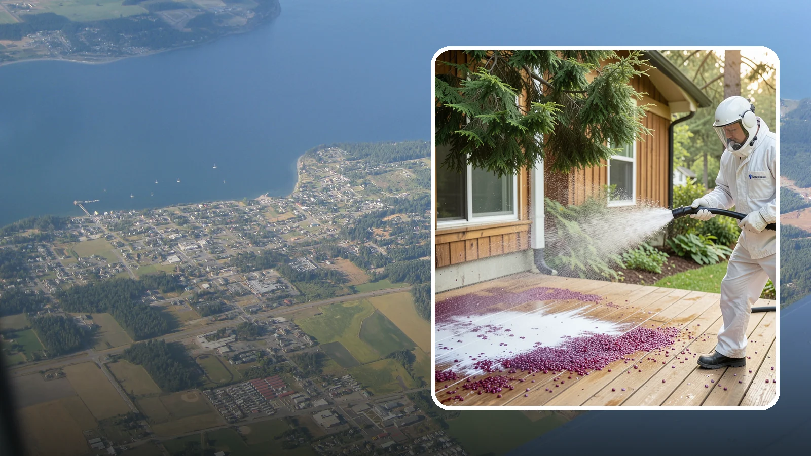 Berry Stain Removal in Coupeville, Island County, WA - Removal of purple and red berry stains that birds and overhanging shrubs drop onto decks, patios, and walkways.