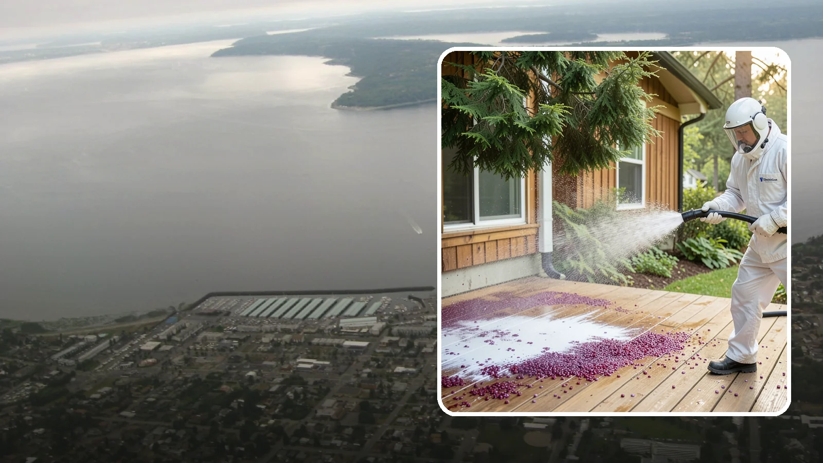 Berry Stain Removal in Des Moines, King County, WA - Removal of purple and red berry stains that birds and overhanging shrubs drop onto decks, patios, and walkways.