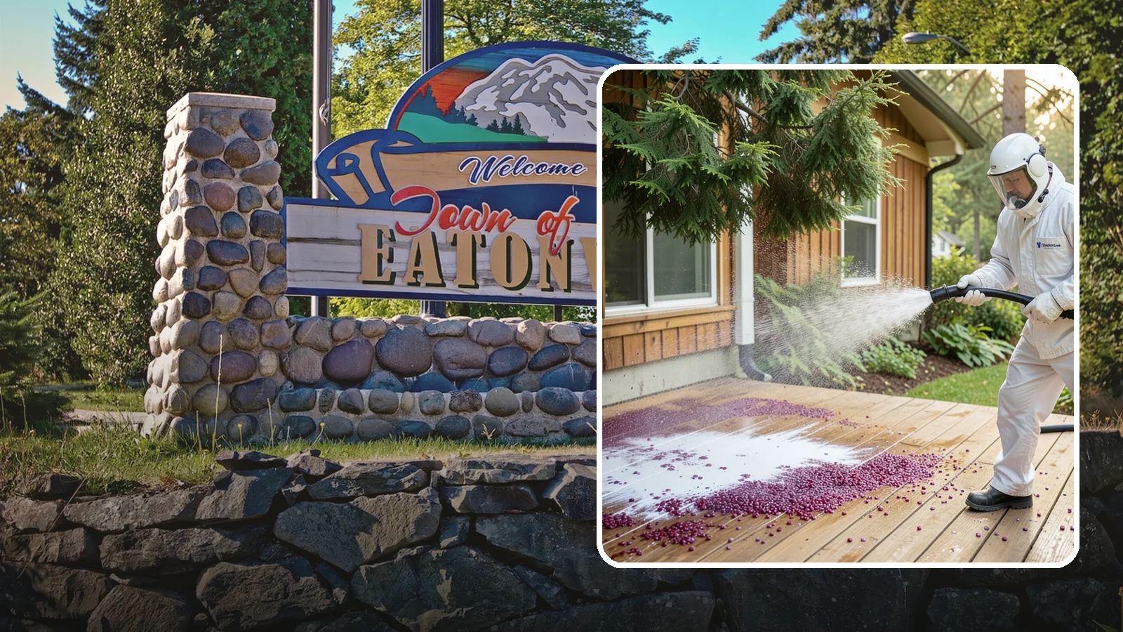 Berry Stain Removal in Eatonville, Pierce County, WA - Removal of purple and red berry stains that birds and overhanging shrubs drop onto decks, patios, and walkways.