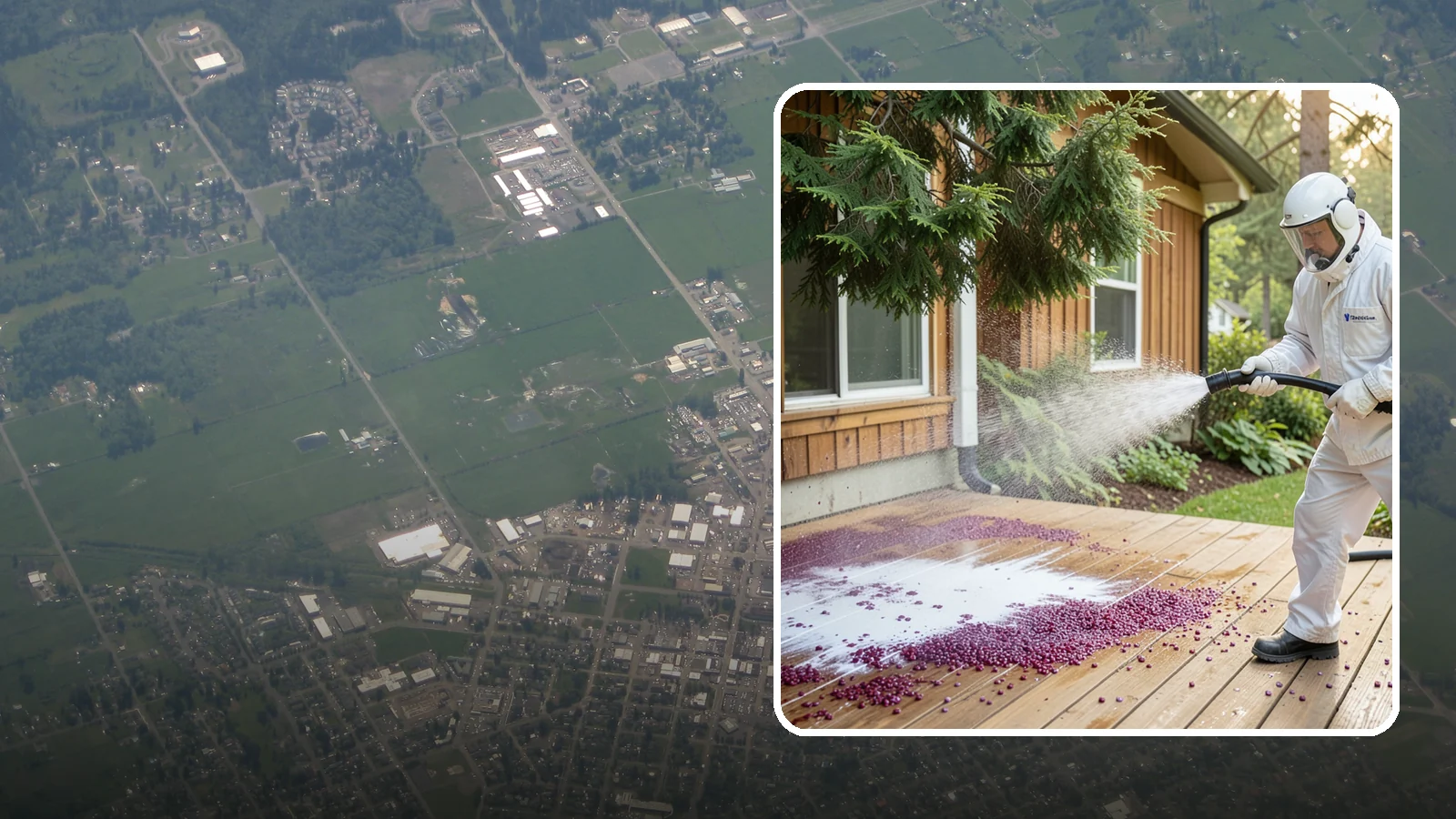 Berry Stain Removal in Enumclaw, King County, WA - Removal of purple and red berry stains that birds and overhanging shrubs drop onto decks, patios, and walkways.