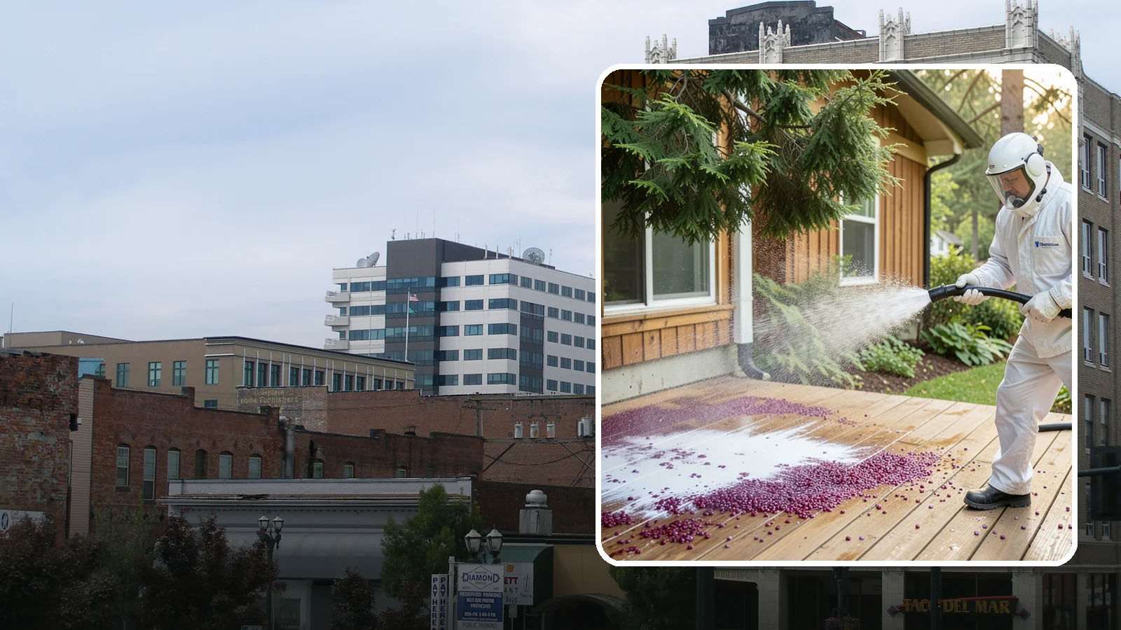 Berry Stain Removal in Everett, Snohomish County, WA - Removal of purple and red berry stains that birds and overhanging shrubs drop onto decks, patios, and walkways.