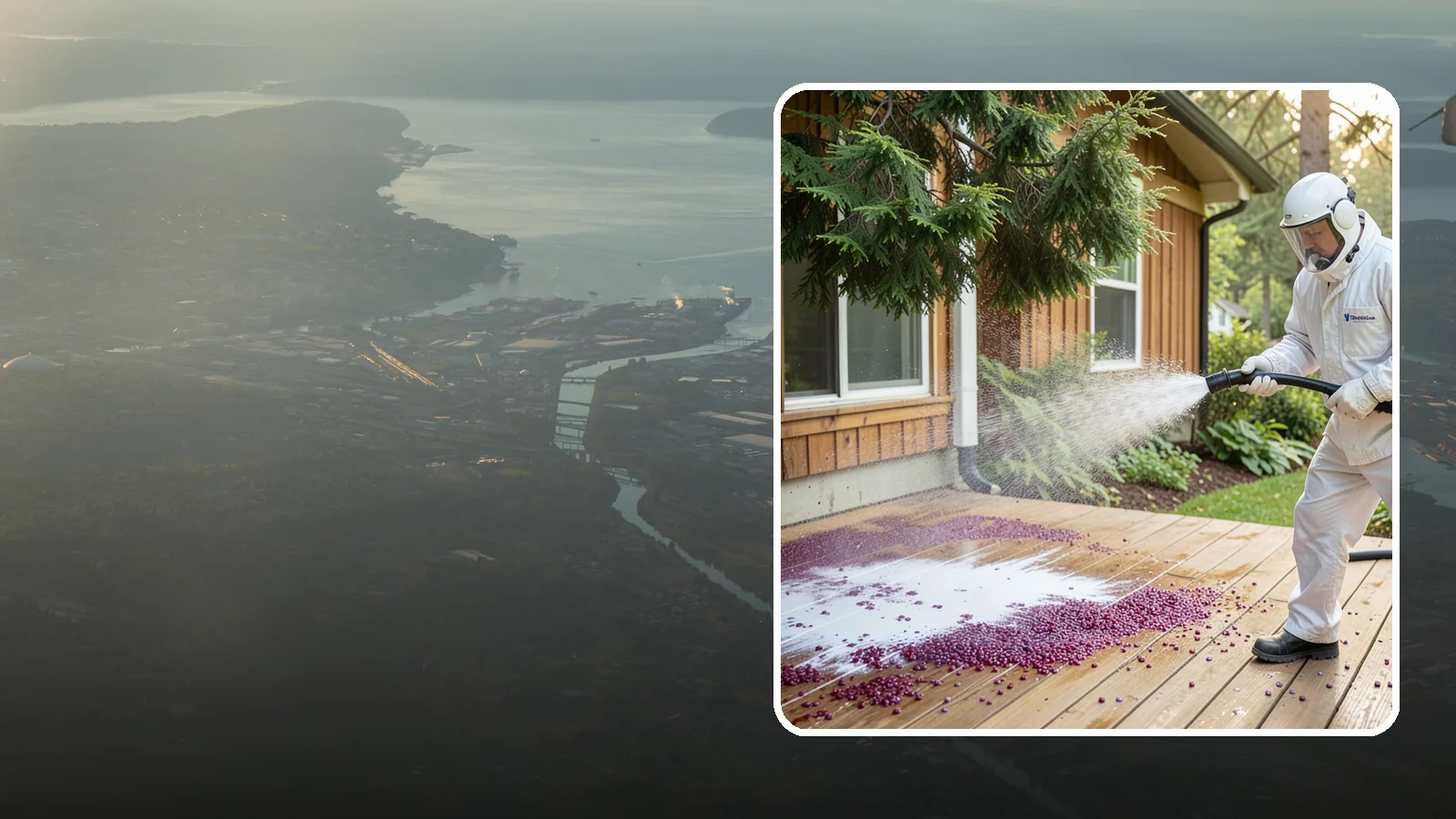 Berry Stain Removal in Fife, Pierce County, WA - Removal of purple and red berry stains that birds and overhanging shrubs drop onto decks, patios, and walkways.