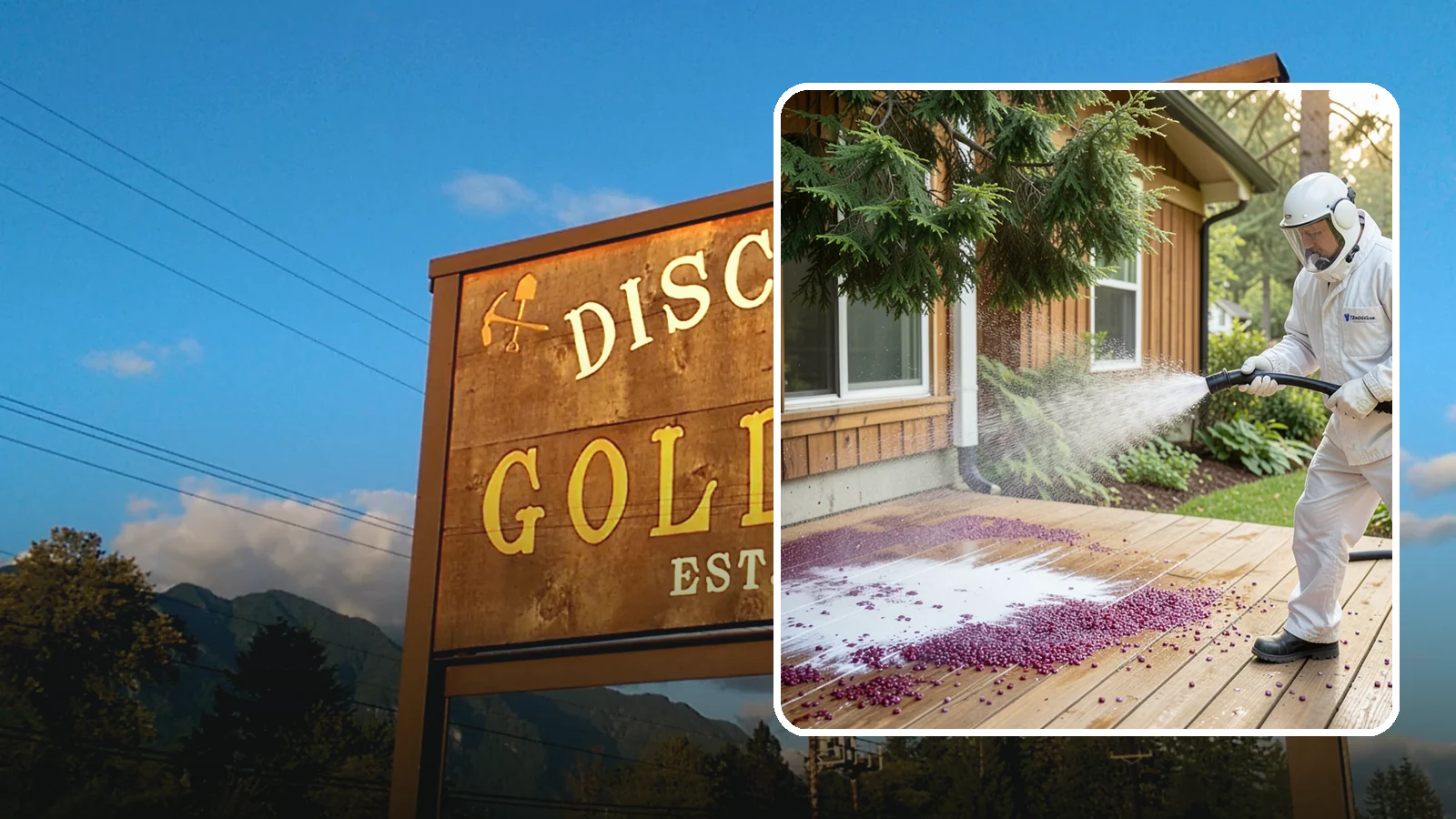 Berry Stain Removal in Gold Bar, Snohomish County, WA - Removal of purple and red berry stains that birds and overhanging shrubs drop onto decks, patios, and walkways.