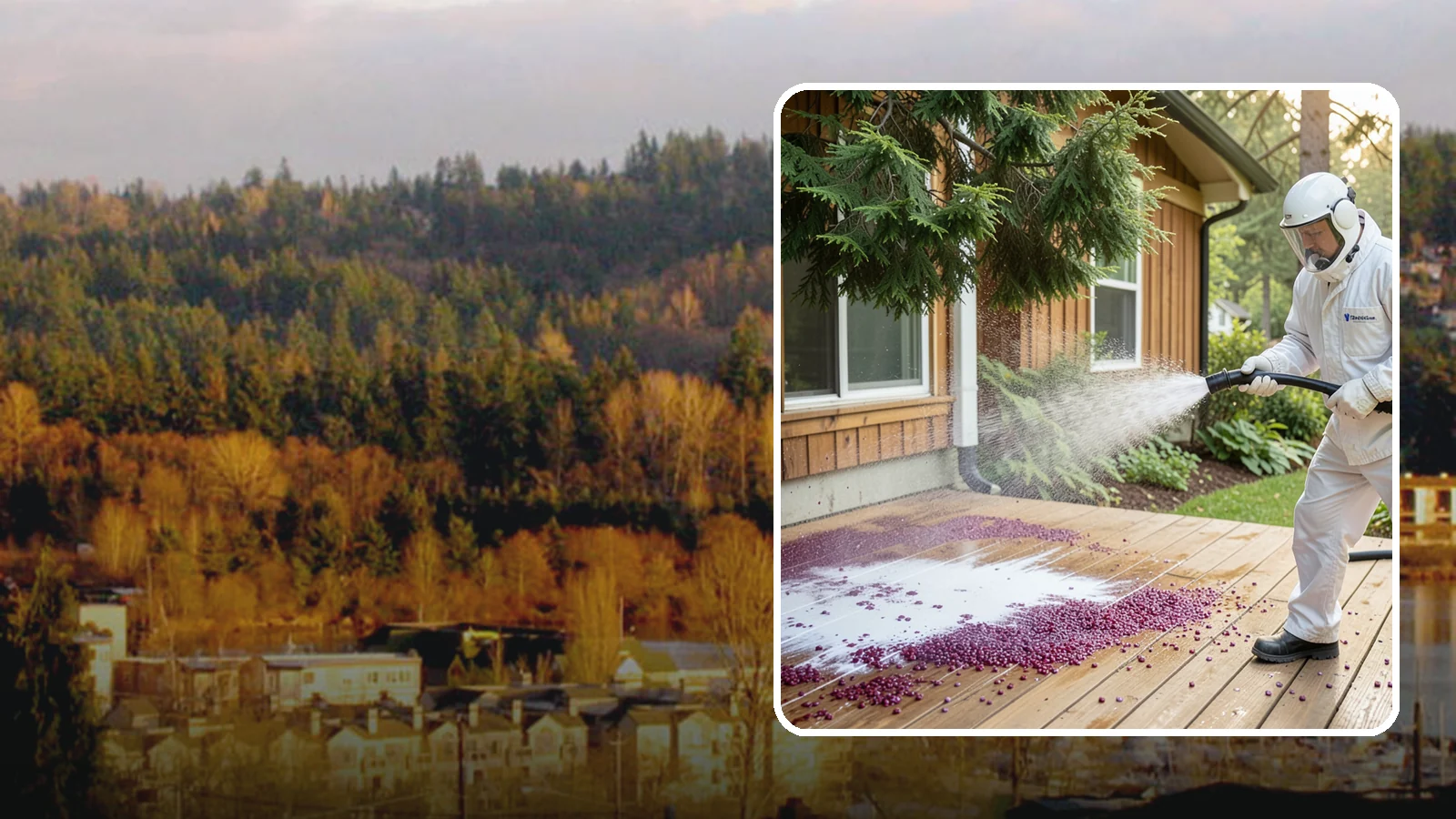 Berry Stain Removal in Kenmore, King County, WA - Removal of purple and red berry stains that birds and overhanging shrubs drop onto decks, patios, and walkways.