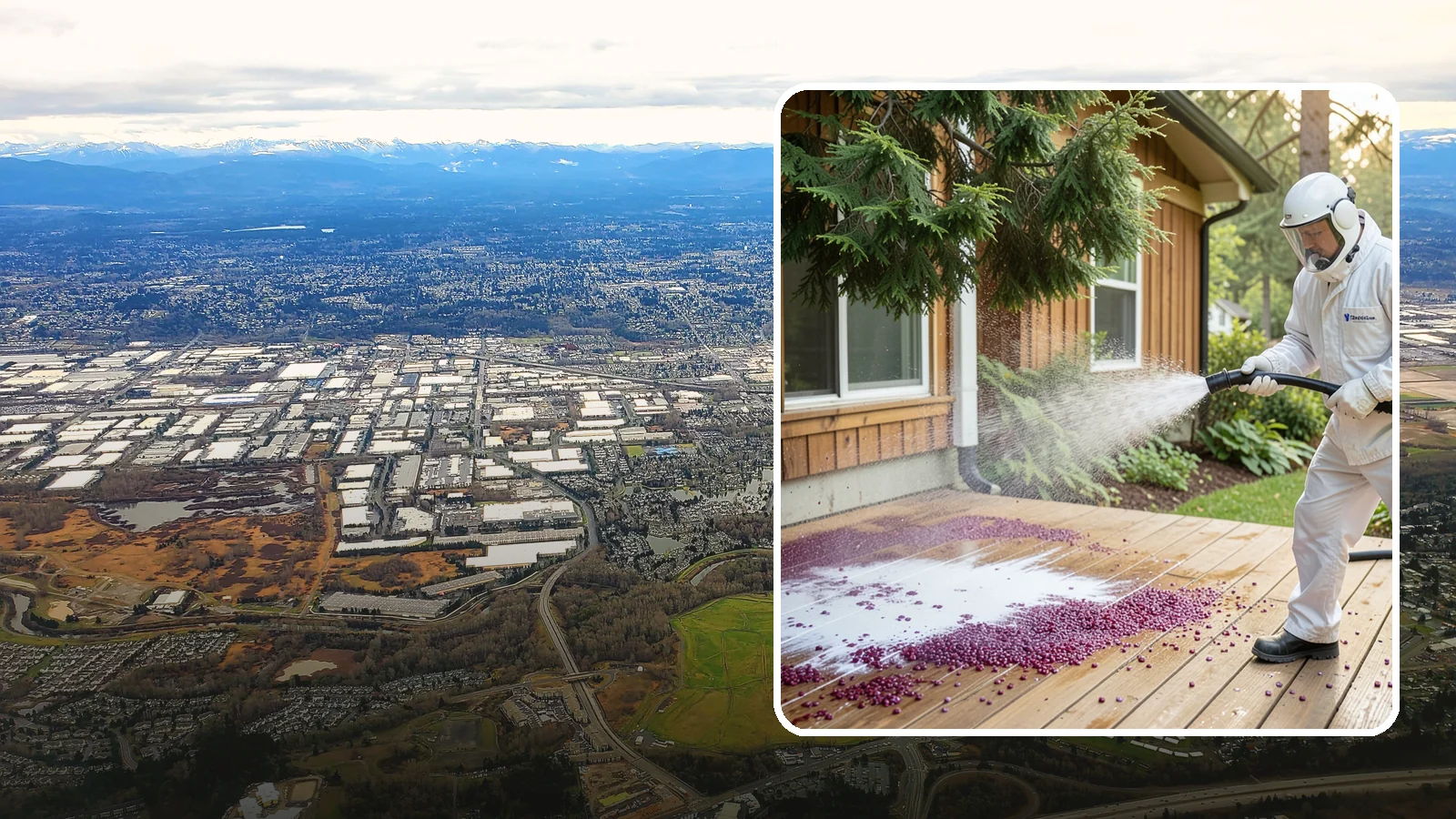 Berry Stain Removal in Kent, King County, WA - Removal of purple and red berry stains that birds and overhanging shrubs drop onto decks, patios, and walkways.