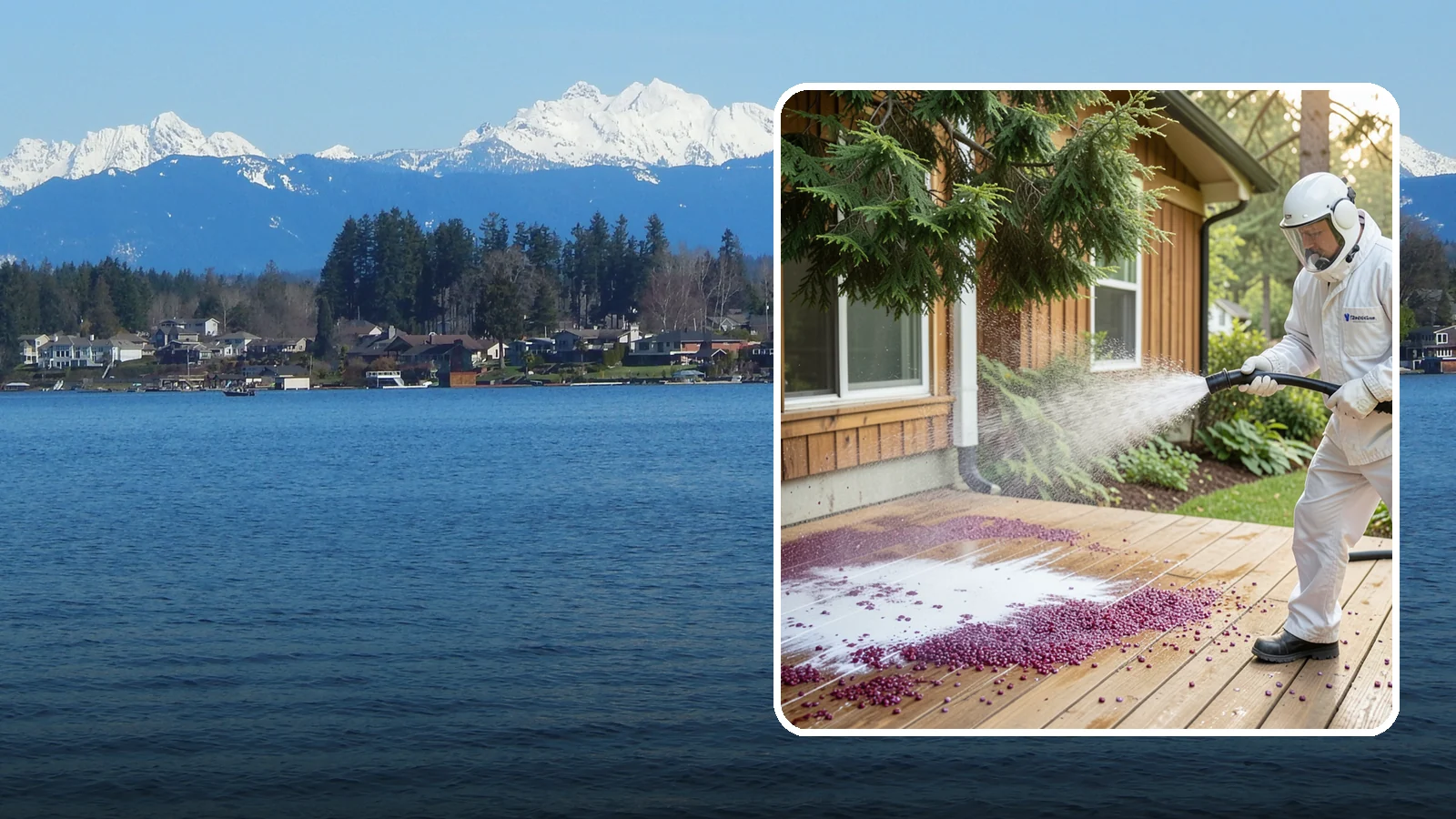 Berry Stain Removal in Lake Stevens, Snohomish County, WA - Removal of purple and red berry stains that birds and overhanging shrubs drop onto decks, patios, and walkways.