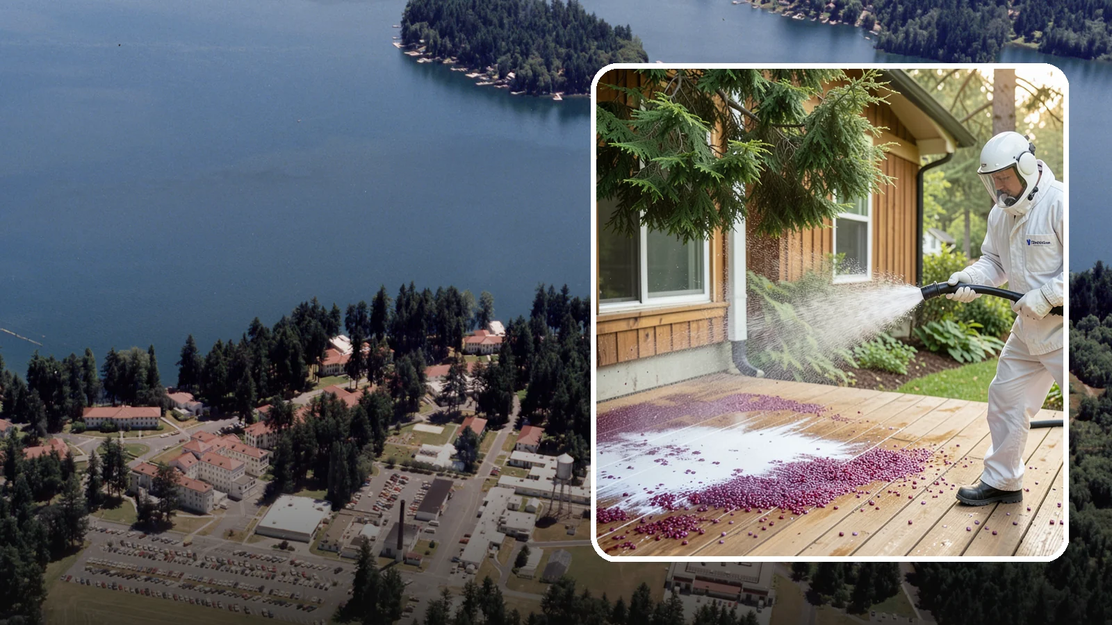 Berry Stain Removal in Lakewood, Pierce County, WA - Removal of purple and red berry stains that birds and overhanging shrubs drop onto decks, patios, and walkways.