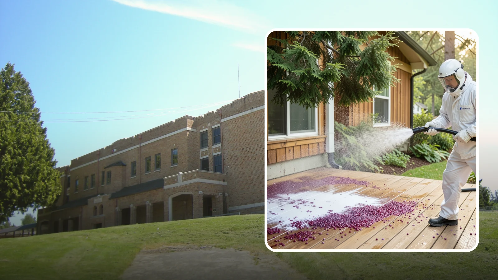 Berry Stain Removal in Maple Valley, King County, WA - Removal of purple and red berry stains that birds and overhanging shrubs drop onto decks, patios, and walkways.