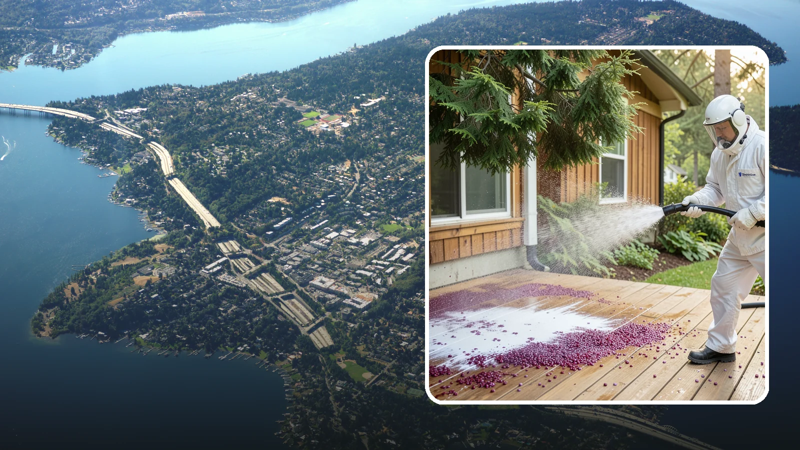 Berry Stain Removal in Mercer Island, King County, WA - Removal of purple and red berry stains that birds and overhanging shrubs drop onto decks, patios, and walkways.
