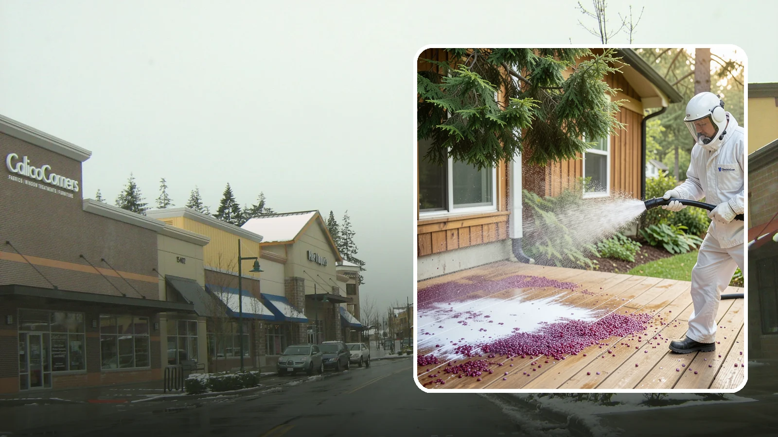 Berry Stain Removal in Mill Creek, Snohomish County, WA - Removal of purple and red berry stains that birds and overhanging shrubs drop onto decks, patios, and walkways.