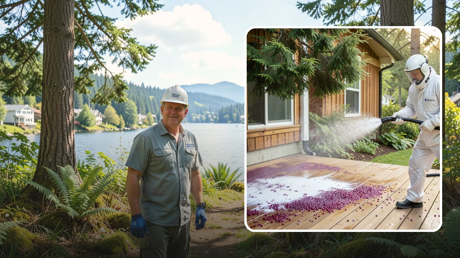 Berry Stain Removal in Milton, King County, WA - Removal of purple and red berry stains that birds and overhanging shrubs drop onto decks, patios, and walkways.