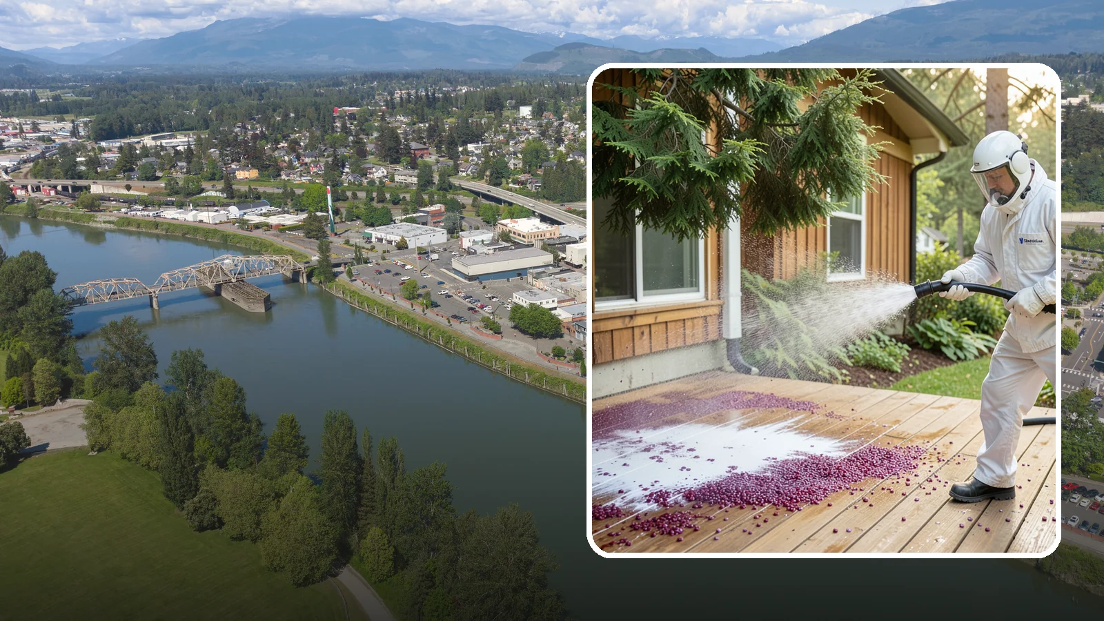 Berry Stain Removal in Mount Vernon, Skagit County, WA - Removal of purple and red berry stains that birds and overhanging shrubs drop onto decks, patios, and walkways.