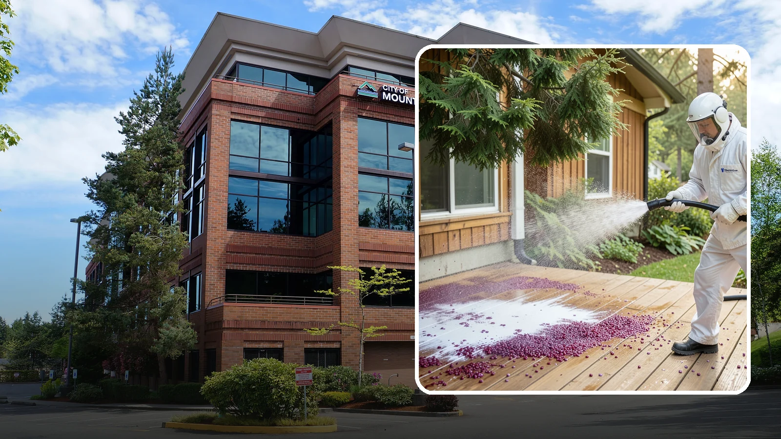 Berry Stain Removal in Mountlake Terrace, Snohomish County, WA - Removal of purple and red berry stains that birds and overhanging shrubs drop onto decks, patios, and walkways.