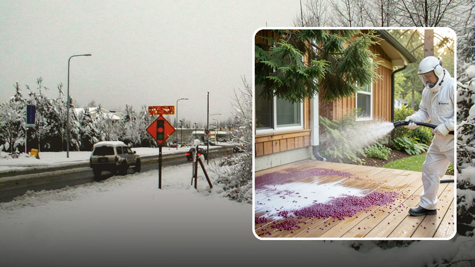 Berry Stain Removal in Newcastle, King County, WA - Removal of purple and red berry stains that birds and overhanging shrubs drop onto decks, patios, and walkways.