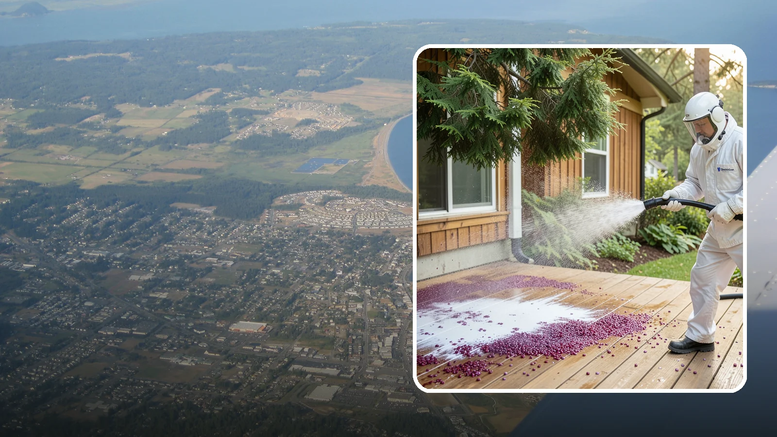 Berry Stain Removal in Oak Harbor, Island County, WA - Removal of purple and red berry stains that birds and overhanging shrubs drop onto decks, patios, and walkways.