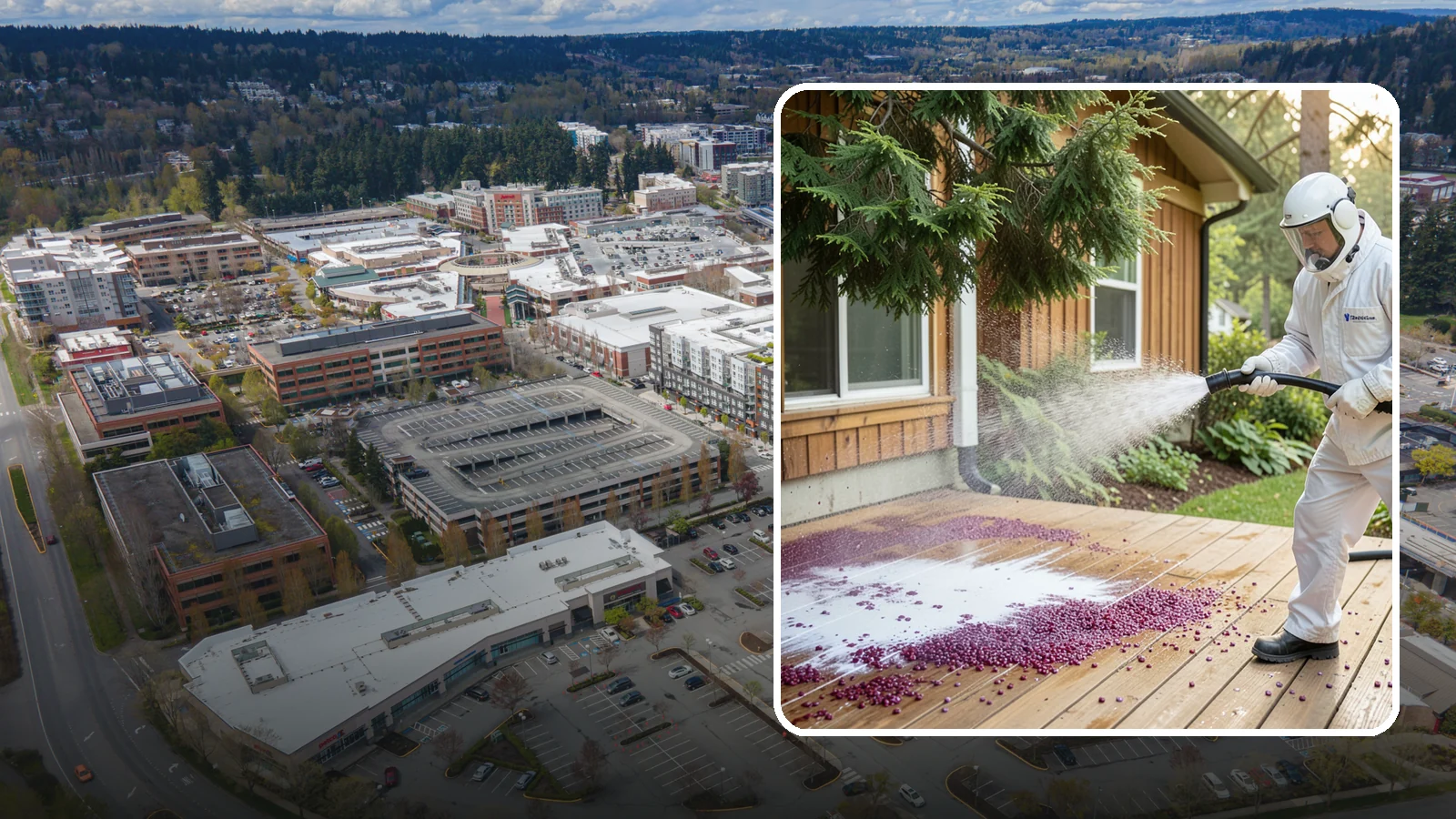 Berry Stain Removal in Redmond, King County, WA - Removal of purple and red berry stains that birds and overhanging shrubs drop onto decks, patios, and walkways.
