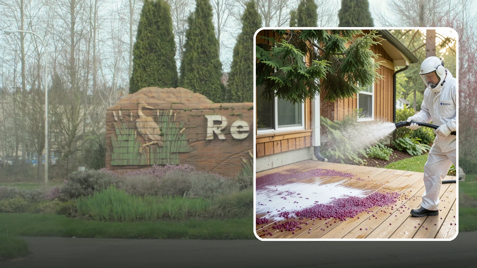 Berry Stain Removal in Renton, King County, WA - Removal of purple and red berry stains that birds and overhanging shrubs drop onto decks, patios, and walkways.