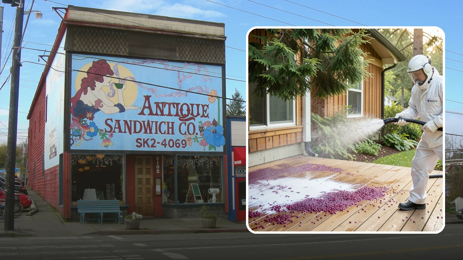 Berry Stain Removal in Ruston, Pierce County, WA - Removal of purple and red berry stains that birds and overhanging shrubs drop onto decks, patios, and walkways.