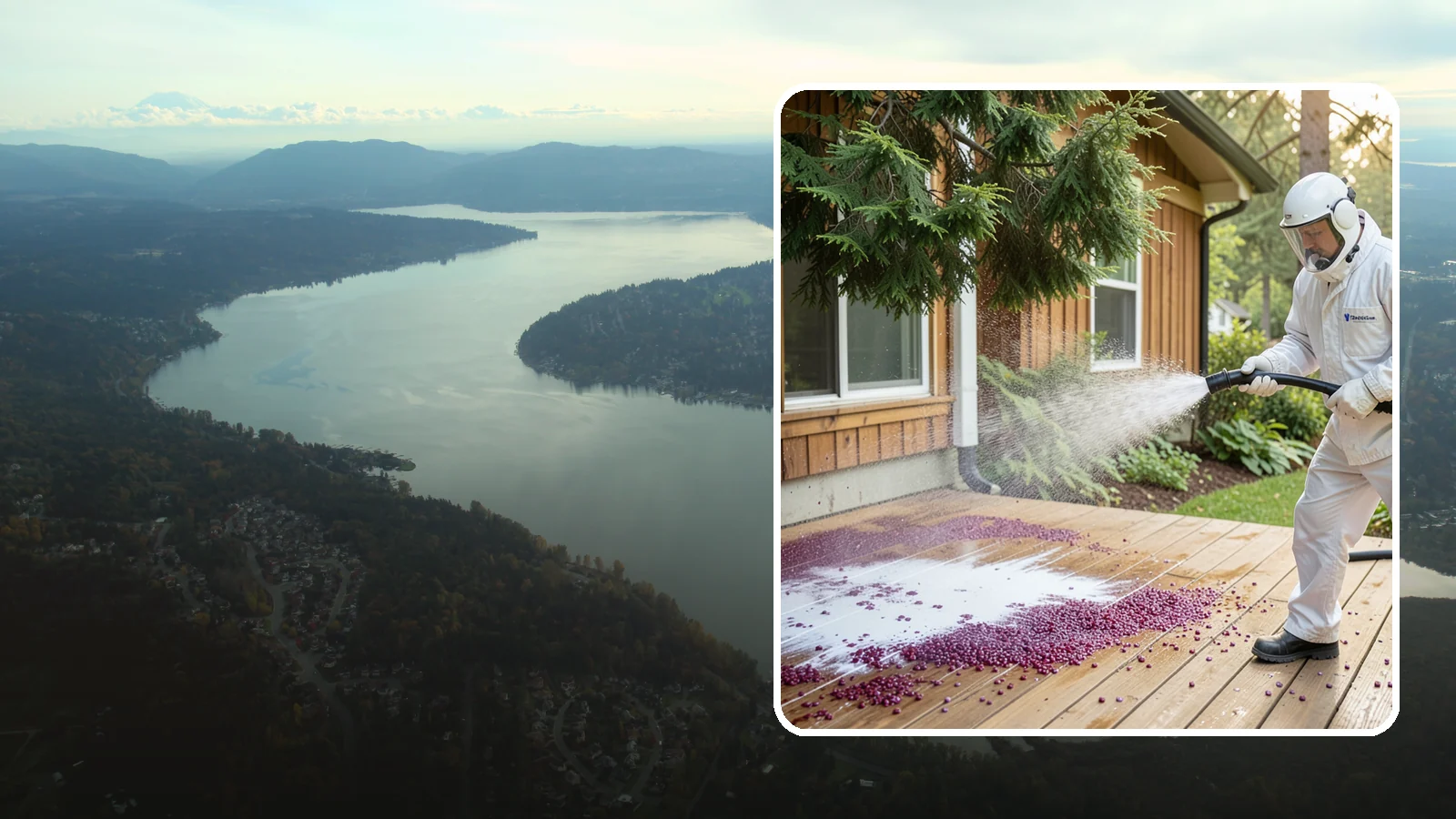 Berry Stain Removal in Sammamish, King County, WA - Removal of purple and red berry stains that birds and overhanging shrubs drop onto decks, patios, and walkways.