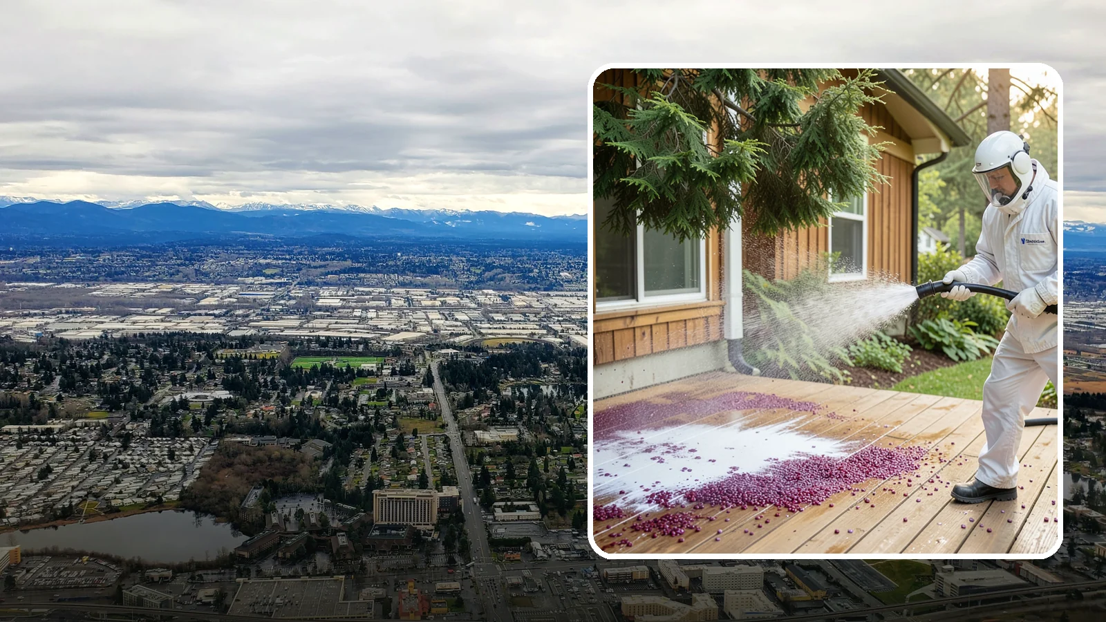 Berry Stain Removal in SeaTac, King County, WA - Removal of purple and red berry stains that birds and overhanging shrubs drop onto decks, patios, and walkways.