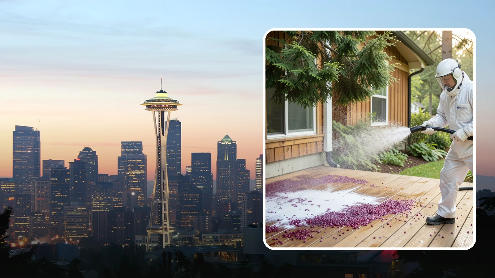 Berry Stain Removal in Seattle, King County, WA - Removal of purple and red berry stains that birds and overhanging shrubs drop onto decks, patios, and walkways.