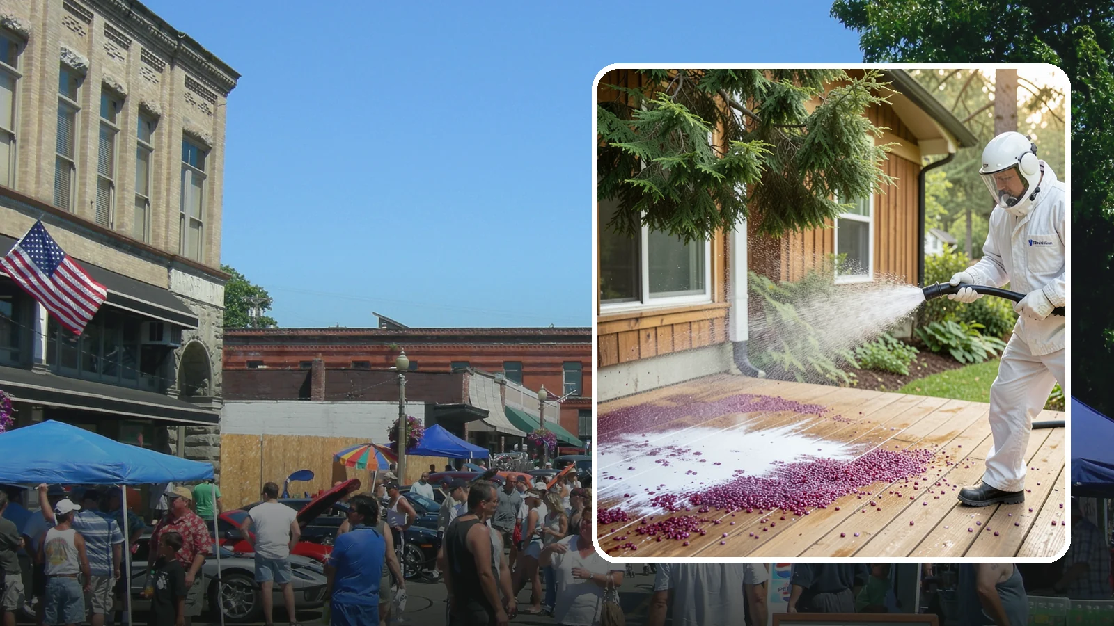Berry Stain Removal in Snohomish, Snohomish County, WA - Removal of purple and red berry stains that birds and overhanging shrubs drop onto decks, patios, and walkways.